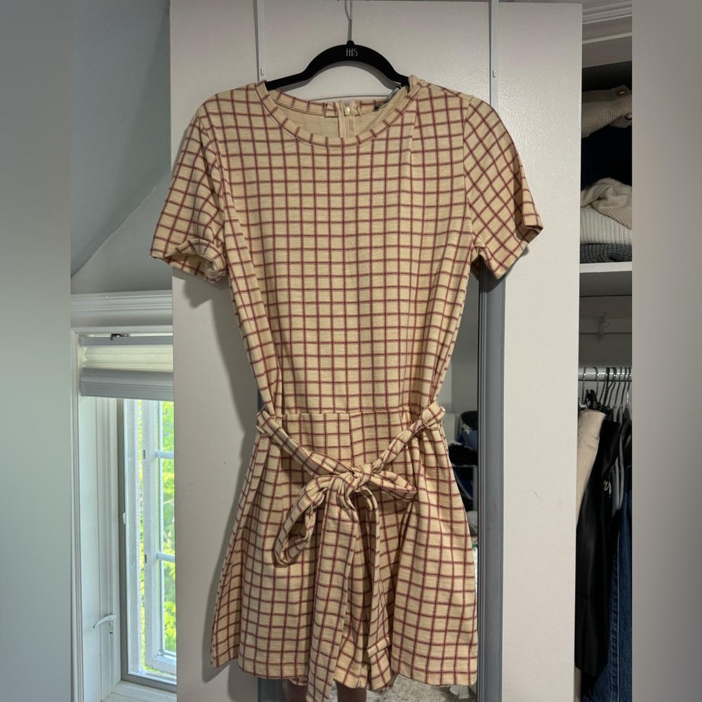 Zara Plaid Short Sleeve romper - Cream and Red